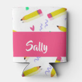 Gele potloden en schubbels op wit blikjeskoeler (Achterkant)