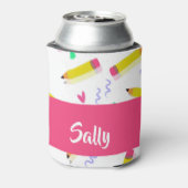 Gele potloden en schubbels op wit blikjeskoeler (Blikje Achterkant)