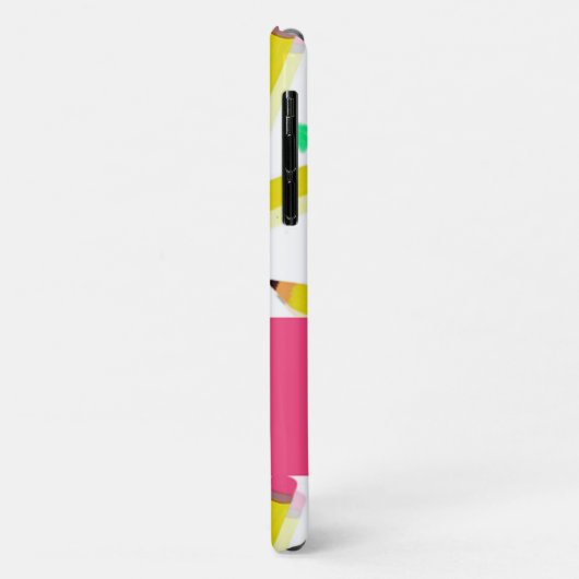 Gele potloden en schubbels op wit Case-Mate iPhone case (Achterkant/links)