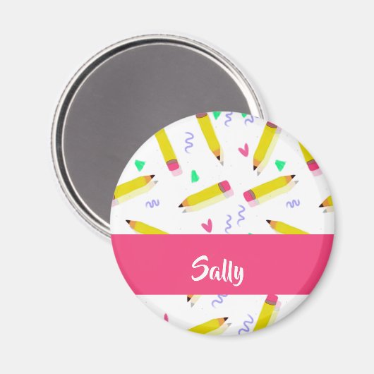 Gele potloden en schubbels op wit magneet (Voorkant / Achterkant)