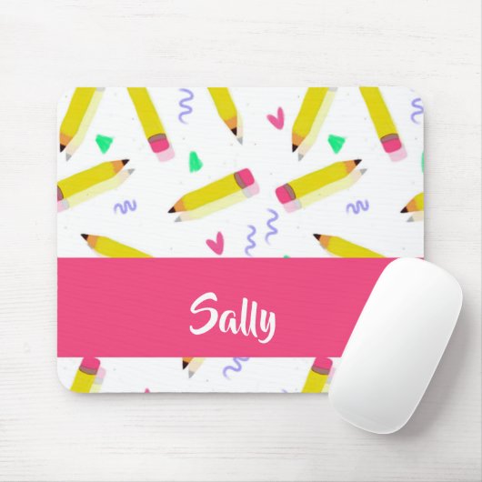 Gele potloden en schubbels op wit muismat (Met muis)