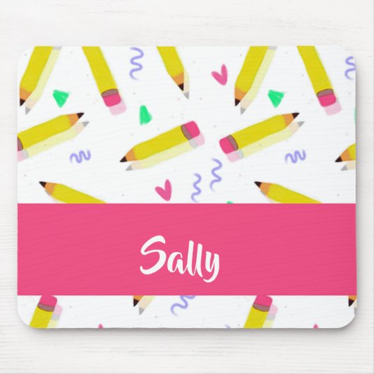 Gele potloden en schubbels op wit muismat (Voorkant)