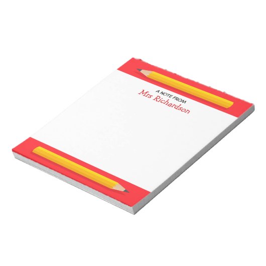 Gele potloden gepersonaliseerde naam leraar notitieblok (Linkerzijde)