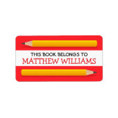 Gele potloden op rode boekenplaat schoolboek etiket (Voorkant)