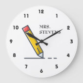 Gele potlood leraar naam grote klok (Voorkant)