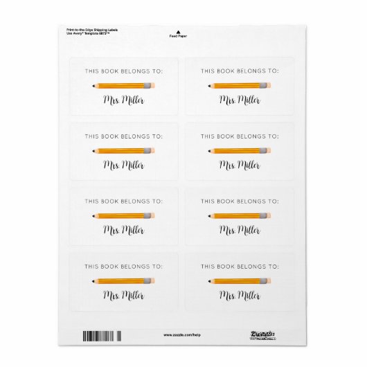 Gele potloodleraar Dit boek behoort tot Etiket (Full Sheet)