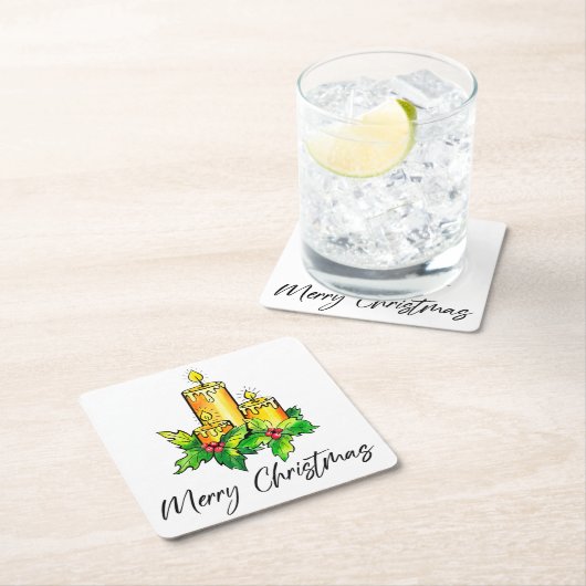 Gele prettige kerst en gelukkig nieuwjaar kartonnen onderzetters (Insitu)