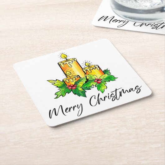 Gele prettige kerst en gelukkig nieuwjaar kartonnen onderzetters (Schuin)