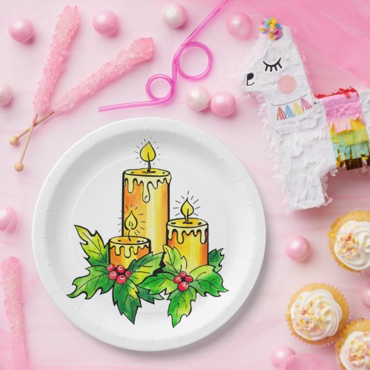 Gele prettige kerst en gelukkig nieuwjaar papieren bordje (Feest)