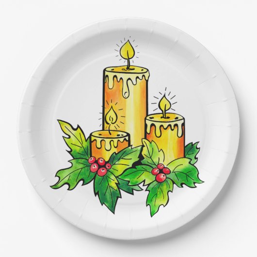 Gele prettige kerst en gelukkig nieuwjaar papieren bordje (Voorkant)