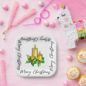 Gele prettige kerst en gelukkig nieuwjaar papieren bordje (Feest)