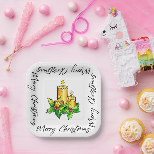 Gele prettige kerst en gelukkig nieuwjaar papieren bordje (Feest)