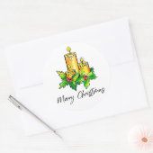 Gele prettige kerst en gelukkig nieuwjaar ronde sticker (Envelop)