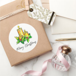 Gele prettige kerst en gelukkig nieuwjaar ronde sticker