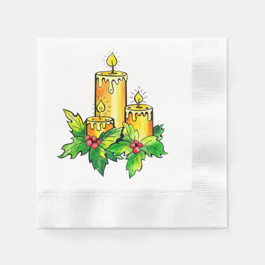 Gele prettige kerst en gelukkig nieuwjaar servet (Voorkant)