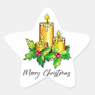Gele prettige kerst en gelukkig nieuwjaar ster sticker