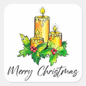 Gele prettige kerst en gelukkig nieuwjaar vierkante sticker (Voorkant)