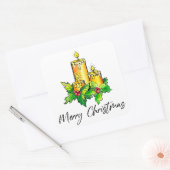 Gele prettige kerst en gelukkig nieuwjaar vierkante sticker (Envelop)
