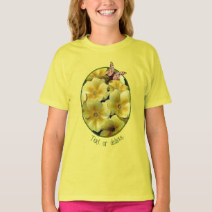 Gele primrose bloemen en gepersonaliseerde vlinder t-shirt