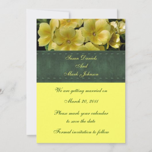 Gele primrose Floral Wedding Save the Date Kaart (Voorkant)