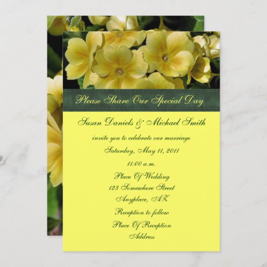 Gele primrose Flower Wedding Invitation Kaart (Voorkant / Achterkant)