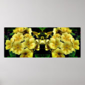 Gele Primrose Lente Bloemen Gespiegeld Abstract Poster (Voorkant)