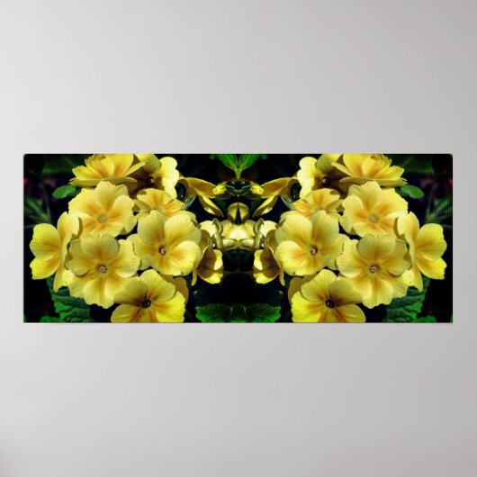 Gele Primrose Lente Bloemen Gespiegeld Abstract Poster (Voorkant)