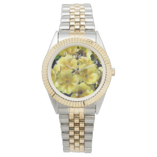 Gele Primrose Spring Flowers gepersonaliseerd Horloge
