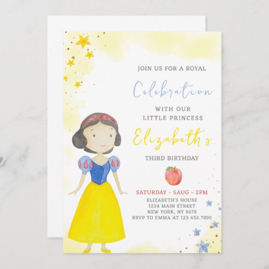 Gele Prinses Verjaardag Uitnodiging (Voorkant / Achterkant)