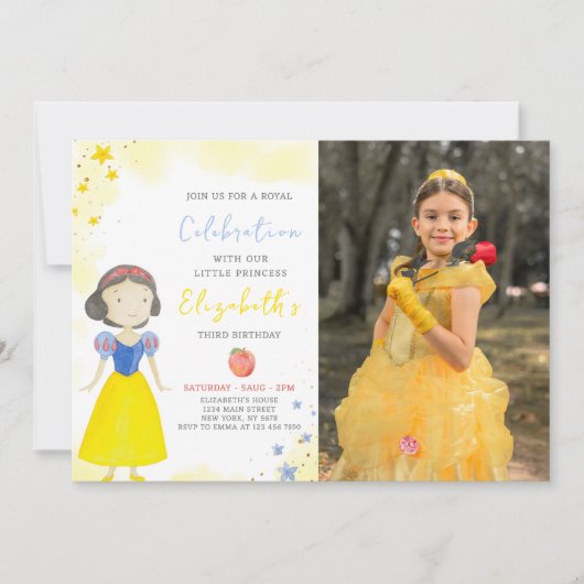 Gele Prinses Verjaardagsuitnodiging met foto Kaart (Voorkant)