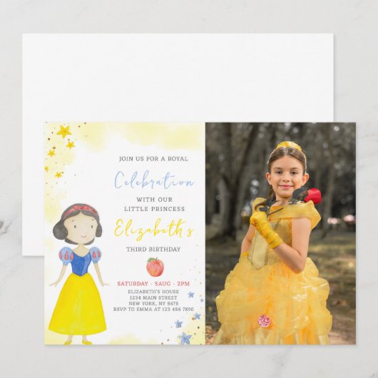 Gele Prinses Verjaardagsuitnodiging met foto Kaart (Voorkant / Achterkant)