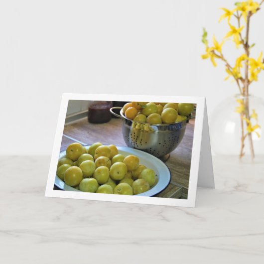 Gele pruimen in kom en vergiet kaart (Gele Bloem)