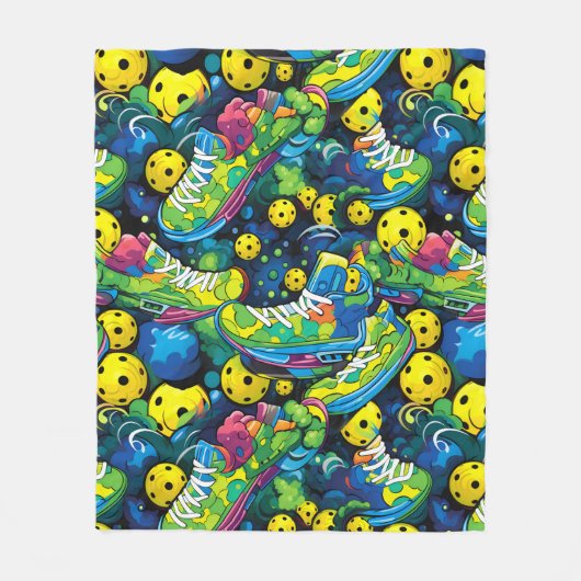 💛Gele Psychedelische pickleballs Fleece Deken (Voorkant)