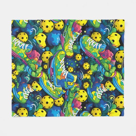 💛Gele Psychedelische pickleballs Fleece Deken (Voorkant (Horizontaal))