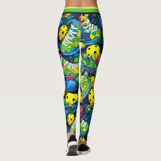 Gele psychedelische pickleballs leggings (Achterkant)