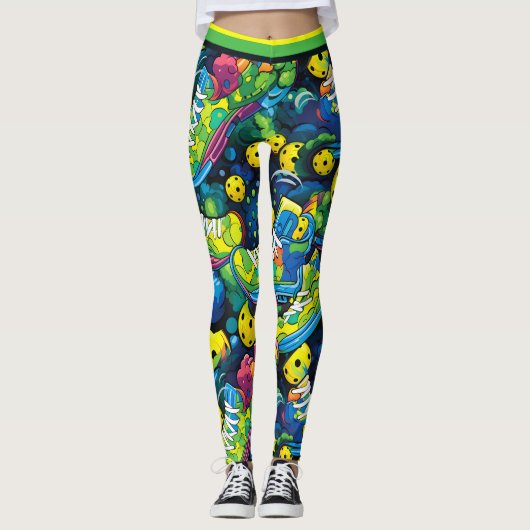 Gele psychedelische pickleballs leggings (Voorkant)