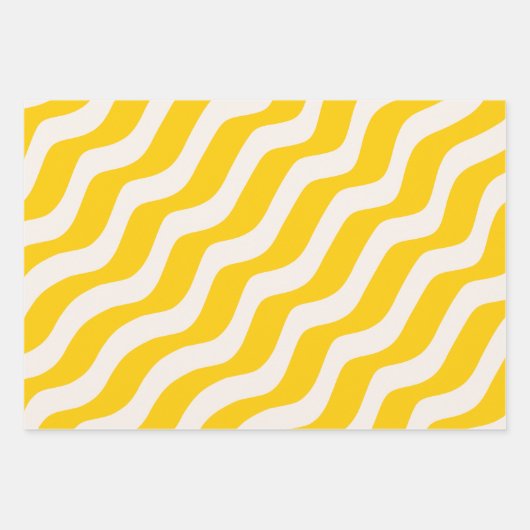 Gele Psychedelische Stripes Retro Wavy Lines Inpakpapier Vel (Voorkant 2)