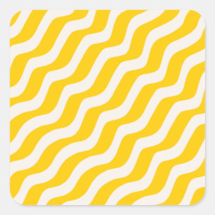 Gele Psychedelische Stripes Retro Wavy Lines Vierkante Sticker