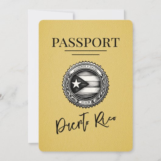 Gele Puerto Rico Paspoort bruiloft Kaart (Achterkant)