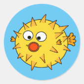 Gele Puffer Fish Ronde Sticker (Voorkant)