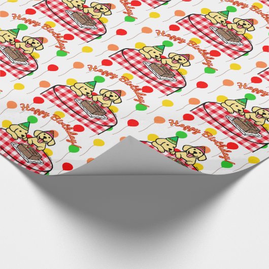 Gele Puppies van het Laboratorium Happy Birthday Cadeaupapier (Hoek)