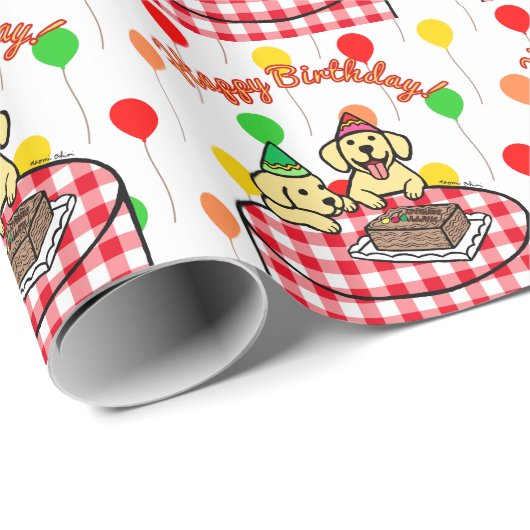 Gele Puppies van het Laboratorium Happy Birthday Cadeaupapier (Rol Hoek)