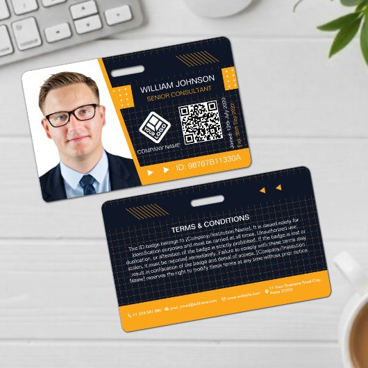 Gele QR-code Foto-ID-badge | bedrijfsmedewerker Badge