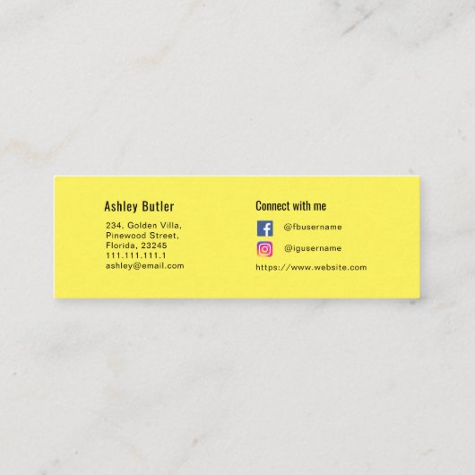 Gele QR Code Schoonheid Make-up Artiest Mini Visitekaartje (Achterkant)