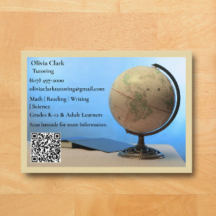 Gele QR-code tutor leraar wereldbol boek klaslokaa Visitekaartje