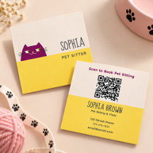 Gele QR huisdieroppas visitekaartje Cute Kat