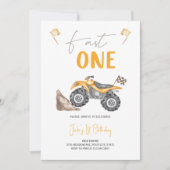 Gele Quad Bike 'Fast One' Uitnodiging voor verjaar (Voorkant)