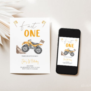 Gele Quad Bike 'Fast One' Uitnodiging voor verjaar