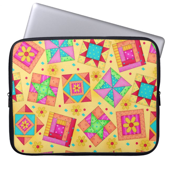 Gele Quilt Block Art-laptophoes Laptop Sleeve (Voorkant)