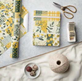 Gele Quilt Gingham Cottagecore Bloem Cadeaupapier